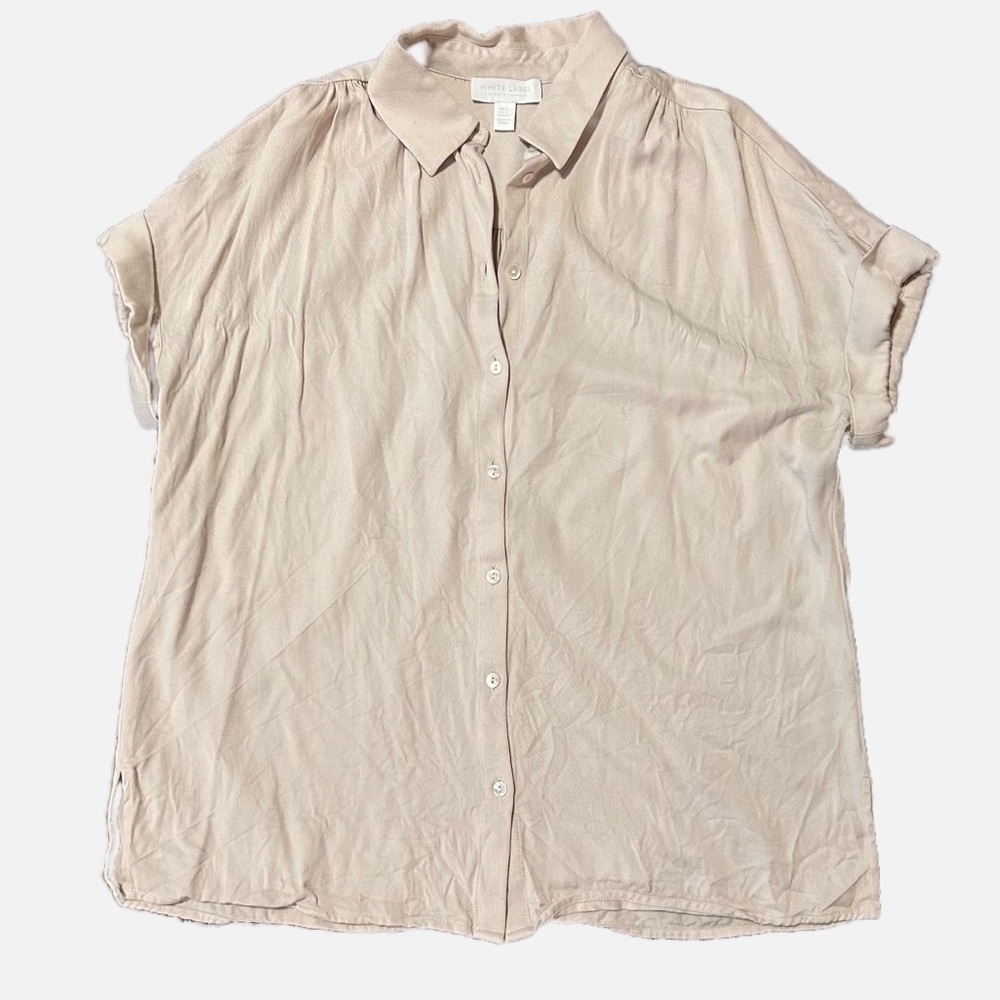 White Label Beige Button down short sleeve blouse